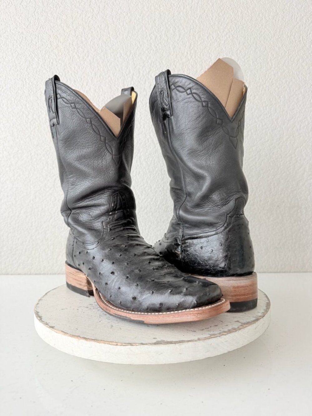 Rod Patrick Cowboy Boots Black Full Quill Ostrich Western Blunt Toe Womens 11